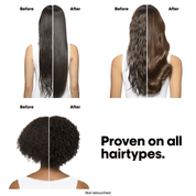 Before and after hair comparison on a person with different hair types.