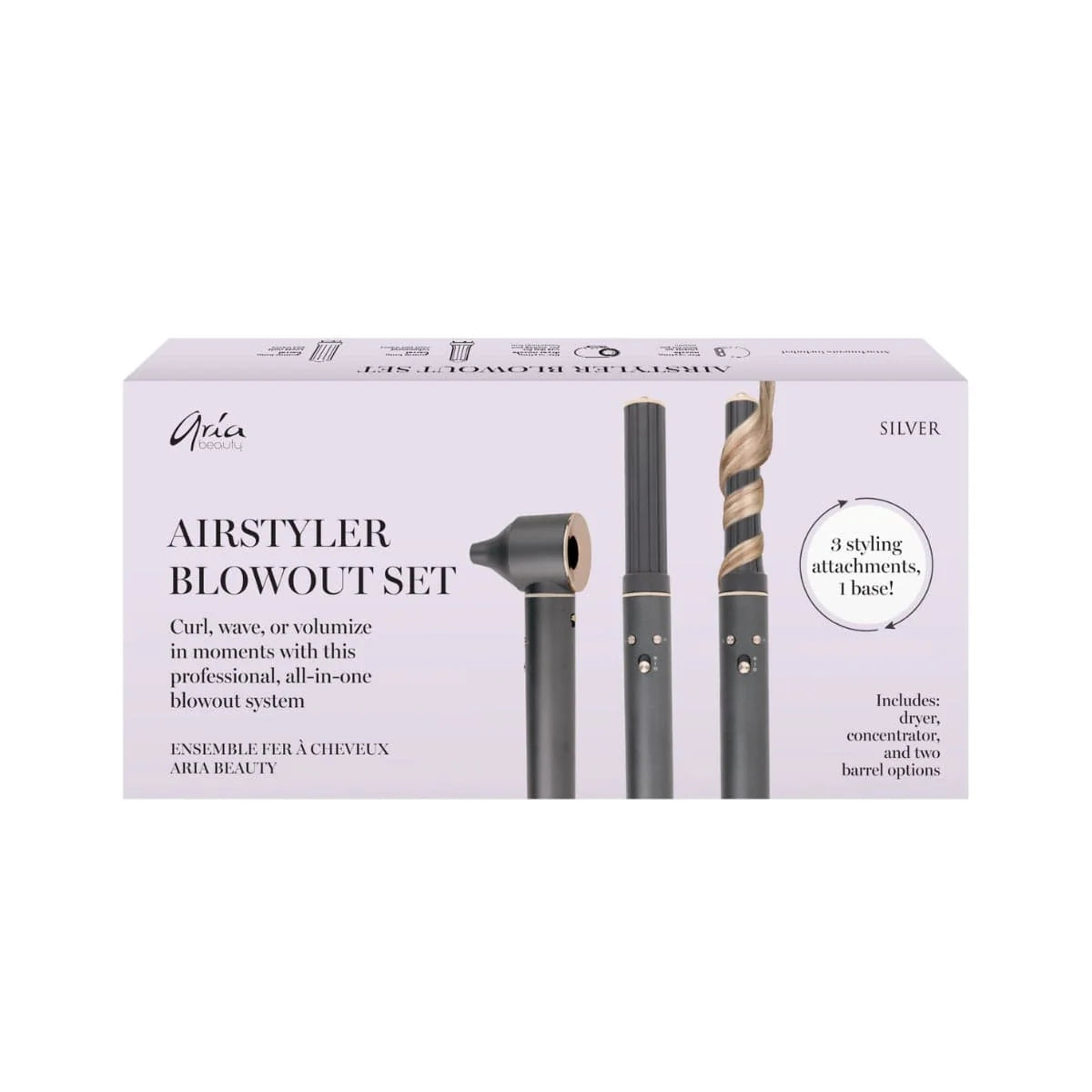 Airstyler Blowout Set packaging with hair styling tools on a white background
