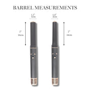 Two hair straighteners with measurements indicated on a white background