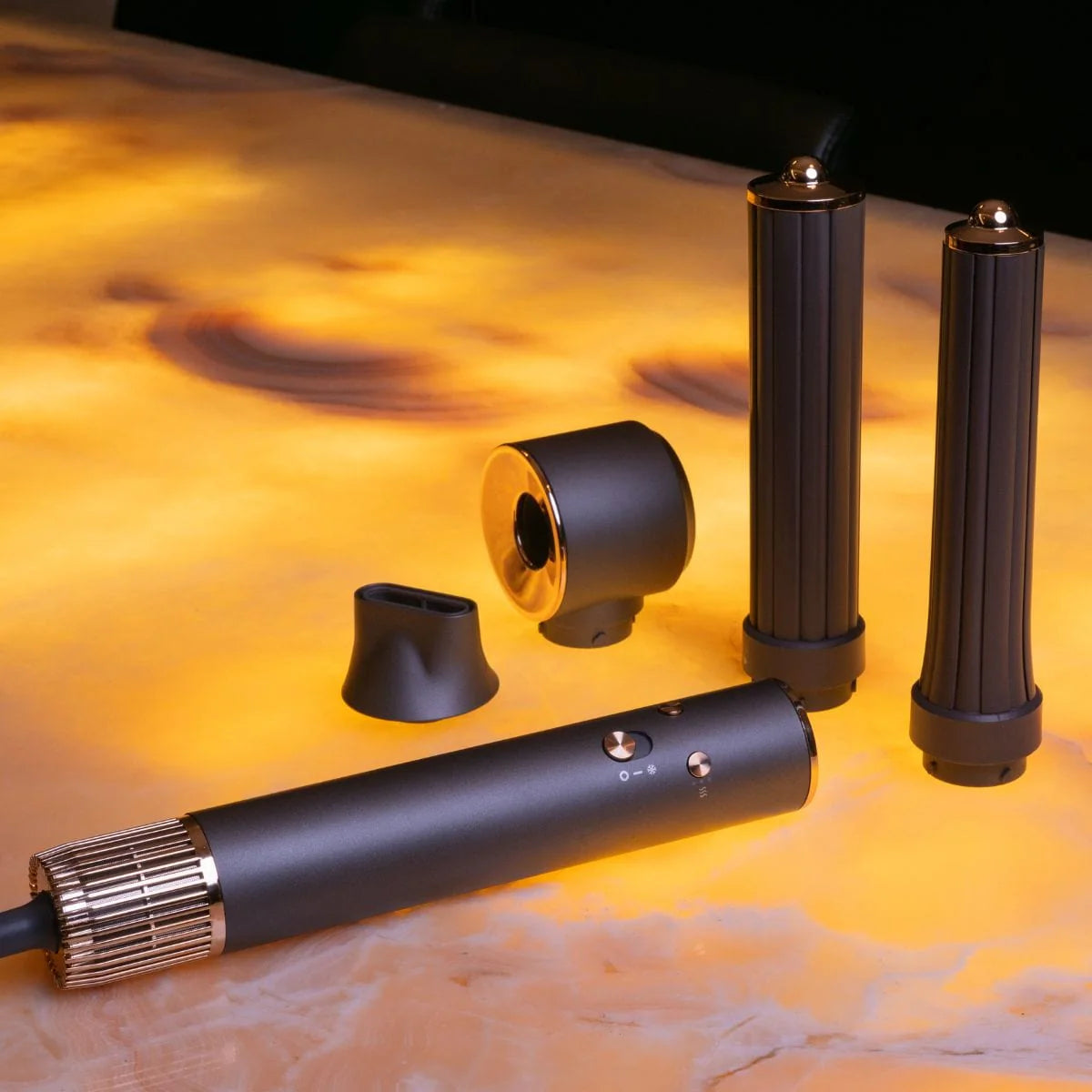 Air styler with 2 curling rod attachments