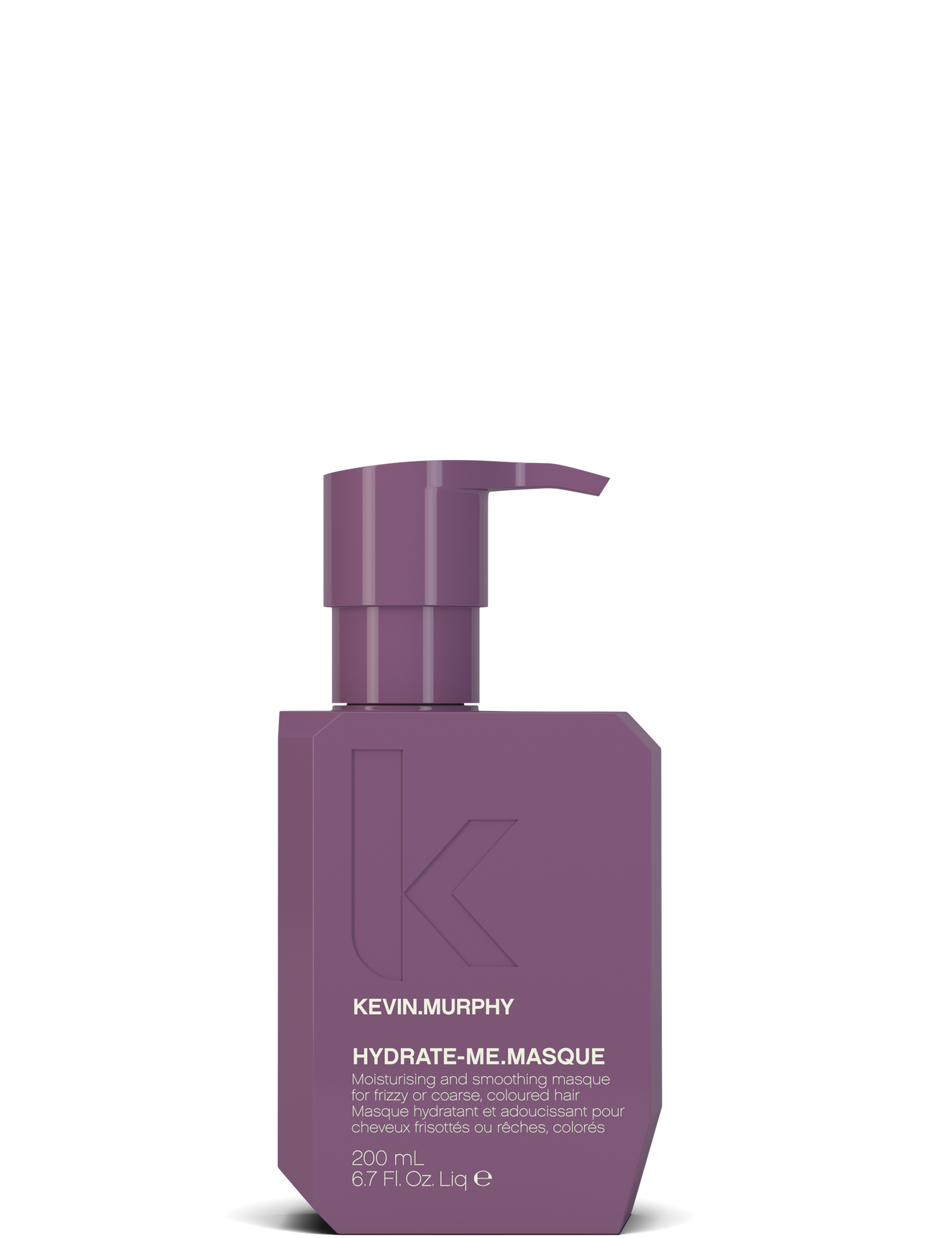 Purple bottle of Kevin Murphy Hydrate Me Masque on a white background