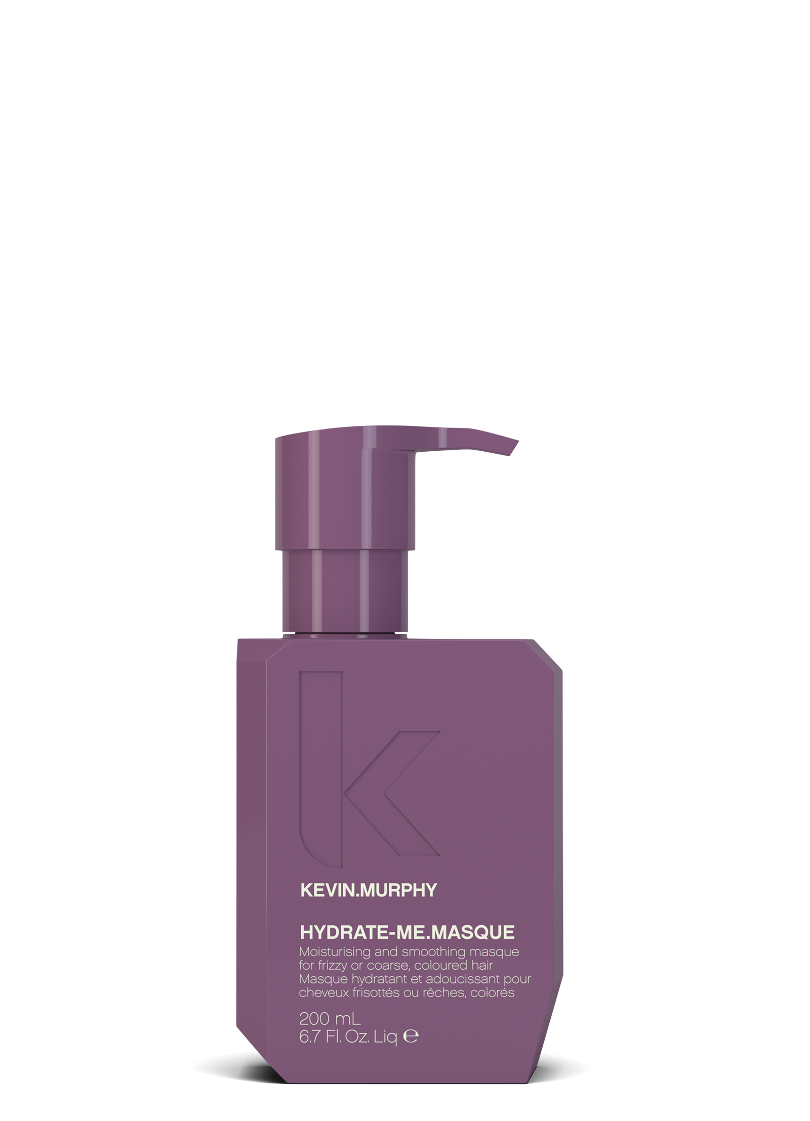Purple bottle of Kevin Murphy Hydrate Me Masque on a white background