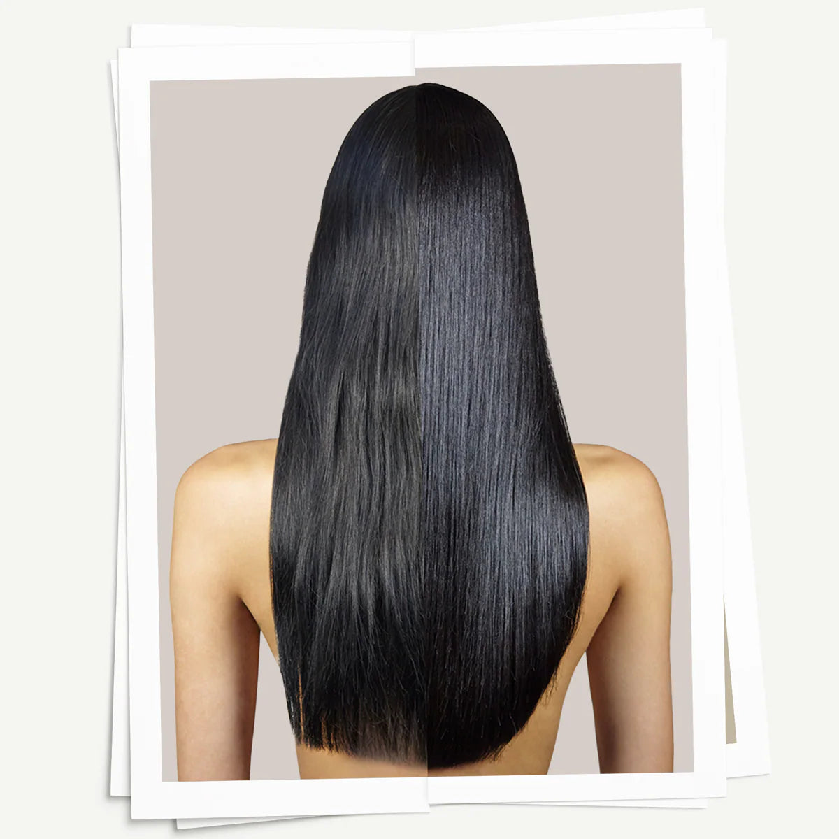 Long, straight black hair on a neutral background