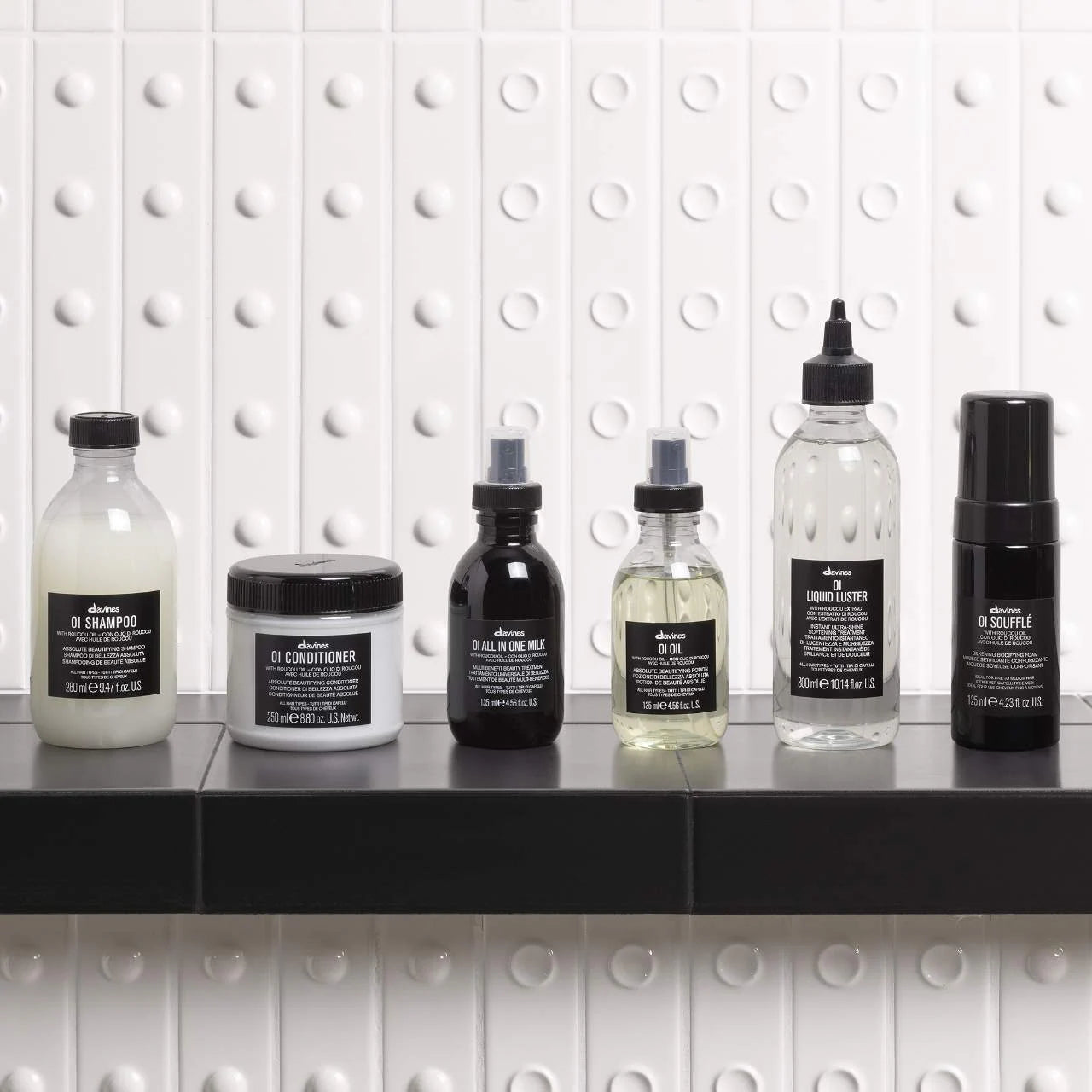 Selection of OI products on a black shelf