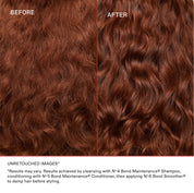 Before and after comparison of wavy hair with a red line dividing the two images.