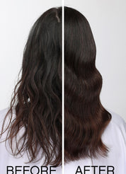 Before and after comparison of wavy hair on a white background