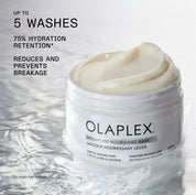 Olaplex weightless nourishing mask jar with text on hydration and benefits