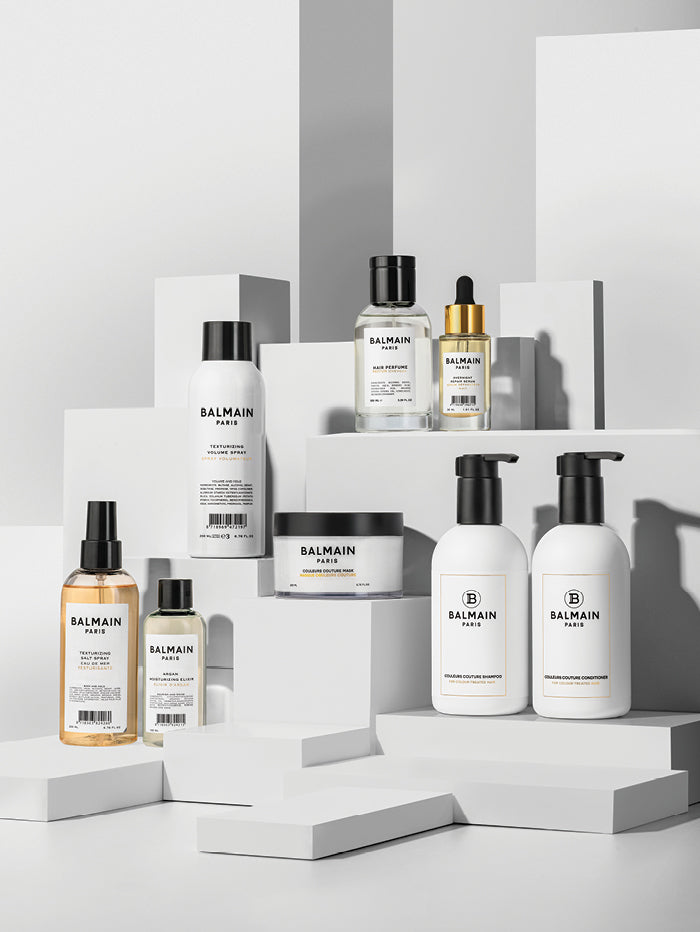 Balmain hair care products on a white background