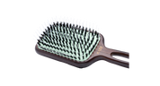 Hairbrush with wooden handle and bristle head on a white background